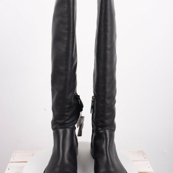 Massimo Dutti Boots Flat Black Knee High Leather - Picture 3 of 9